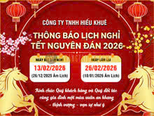 Lịch nghỉ Tết Nguyên Đán 2026 - Công ty TNHH Hiếu KHuê