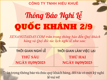 Thông báo lịch nghỉ Lễ Quốc Khánh Việt Nam 02 tháng 09