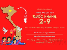 Thông báo lịch nghỉ Lễ Quốc Khánh Việt Nam 02 tháng 09