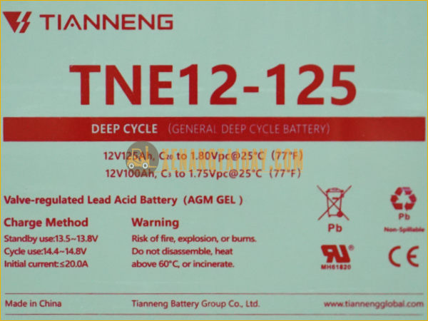 Bình điện xả sâu 12V - 125Ah THIÊN NĂNG (TIANNENG) TNE12-125