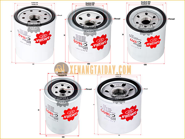 Lọc nhớt xe nâng SAKURA C-1142, C-1605, C-1717, C-1803, C-1809