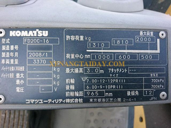 Xe nâng dầu KOMATSU FD20C-16