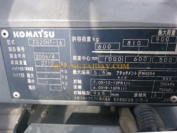 Xe nâng gas KOMATSU FG20HT-16