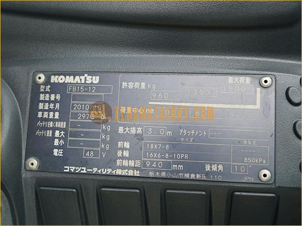 Xe nâng điện ngồi lái KOMATSU FB15-12 gắn bình điện axít chì 48V - 402Ah LIFTTOP VTFL6