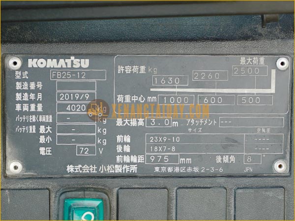 Xe nâng điện ngồi lái KOMATSU FB25-12 gắn pin lithum 72V - 340Ah PKGFF72340