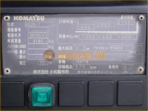 Xe nâng điện ngồi lái KOMATSU FE25-1 gắn pin lithum 72V - 340Ah PKGFF72340